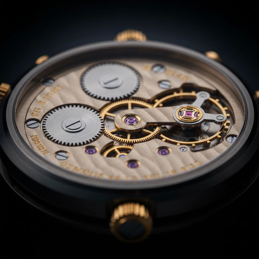 Macro shot of a high-end mechanical watch movement, representing precision and strategic timing