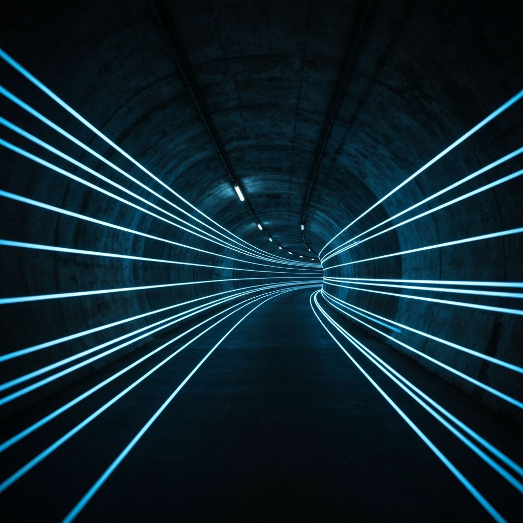 Abstract light trails in a dark tunnel, representing high-speed data flow and seamless integration